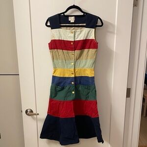 Vintage French Colorful Striped Midi Dress